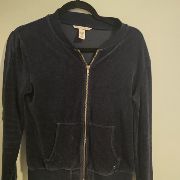 Victoria’s Secret Velour Zip Up Jacket XS Navy Blue Cozy Lounge - Picture 2 of 8